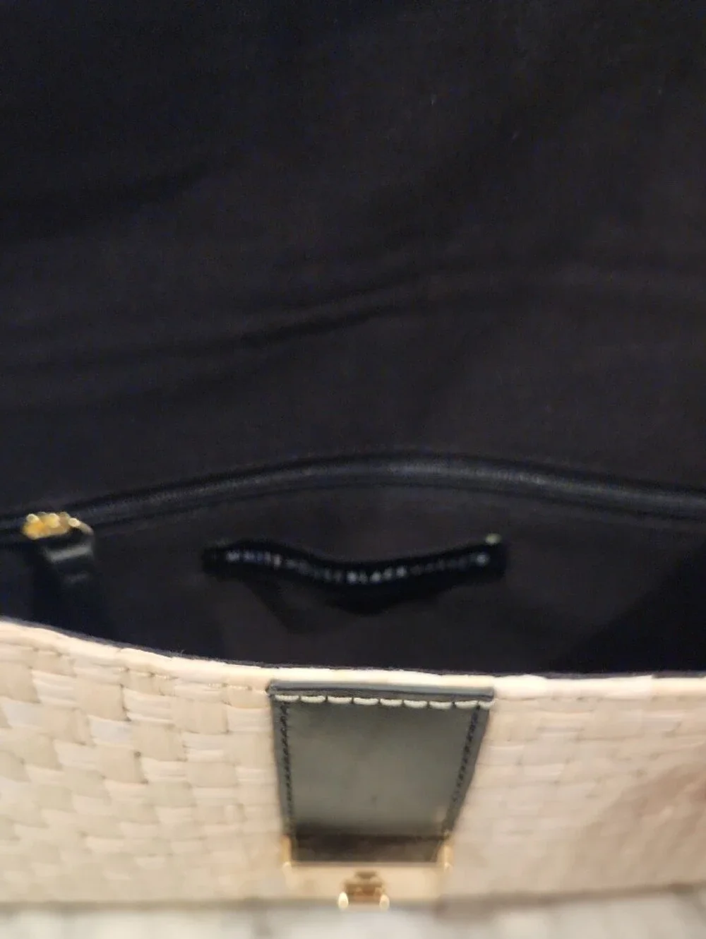 White House Black Market Cream Woven Clutch with Black Leather Strap - Picture 3 of 5